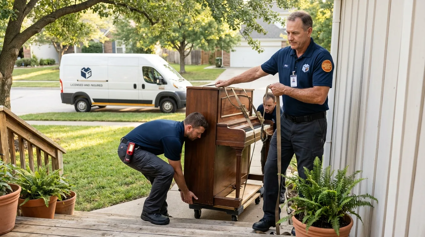 Licensed piano movers securing grand piano in Monticello, FL